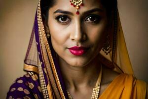 a beautiful indian woman wearing a sari. AI-Generated photo