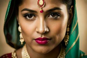 a beautiful indian woman wearing a traditional sari. AI-Generated photo