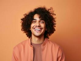 Happy european man in casual clothing against a neutral background AI Generative photo