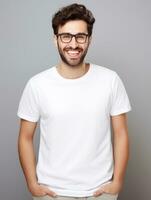 Happy european man in casual clothing against a neutral background AI Generative photo