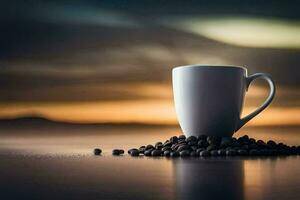 coffee cup, coffee beans, coffee beans, coffee beans, coffee beans, coffee beans,. AI-Generated photo