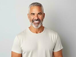 Happy european man in casual clothing against a neutral background AI Generative photo