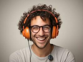 Happy european man in casual clothing against a neutral background AI Generative photo