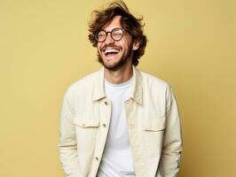 Happy european man in casual clothing against a neutral background AI Generative photo