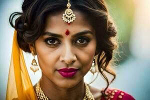 a beautiful indian woman wearing traditional jewelry. AI-Generated photo