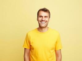 Happy european man in casual clothing against a neutral background AI Generative photo