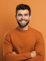 Happy european man in casual clothing against a neutral background AI Generative photo