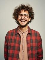 Happy european man in casual clothing against a neutral background AI Generative photo