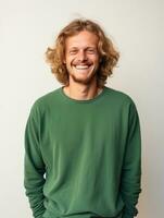 Happy european man in casual clothing against a neutral background AI Generative photo