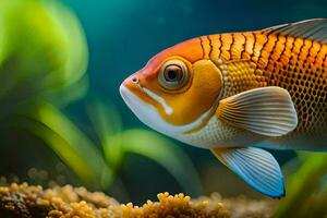 un naranja pescado nadando en un acuario. generado por ai foto