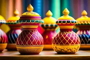 colorful vases with decorative designs on them. AI-Generated photo