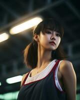 Beautiful basketball player with short hair and blunt bang AI Generative photo