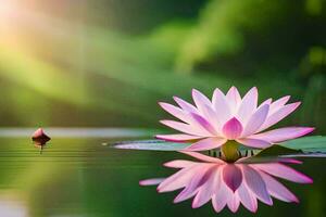 a lotus flower is reflected in the water. AI-Generated photo