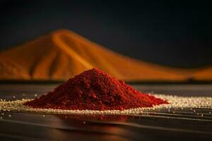 a pile of red powder on a table. AI-Generated photo