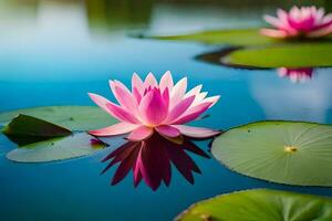 pink lotus flowers floating in the water. AI-Generated photo