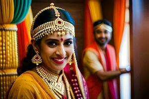 a beautiful bride in traditional indian attire. AI-Generated photo