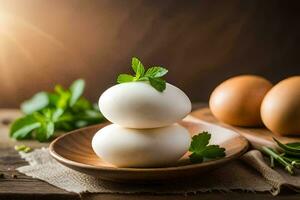 eggs on a plate with herbs and spices. AI-Generated photo