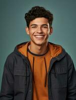 Smiling young man of Mexican descent against neutral background AI Generative photo