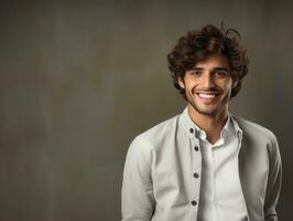 Smiling young man of Mexican descent against neutral background AI Generative photo