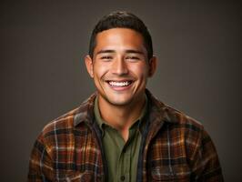 Smiling young man of Mexican descent against neutral background AI Generative photo