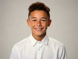 Smiling young man of Mexican descent against neutral background AI Generative photo