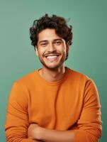 Smiling young man of Mexican descent against neutral background AI Generative photo