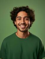 Smiling young man of Mexican descent against neutral background AI Generative photo