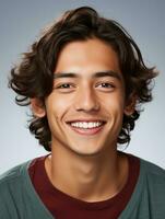 Smiling young man of Mexican descent against neutral background AI Generative photo