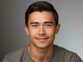 Smiling young man of Mexican descent against neutral background AI Generative photo