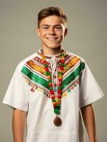 Smiling young man of Mexican descent against neutral background AI Generative photo