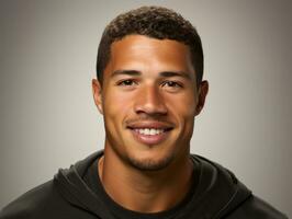 Smiling young man of Mexican descent against neutral background AI Generative photo