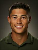 Smiling young man of Mexican descent against neutral background AI Generative photo