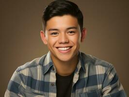 Smiling young man of Mexican descent against neutral background AI Generative photo