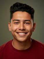 Smiling young man of Mexican descent against neutral background AI Generative photo