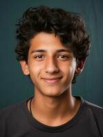 Smiling young man of Mexican descent against neutral background AI Generative photo