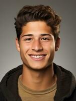 Smiling young man of Mexican descent against neutral background AI Generative photo