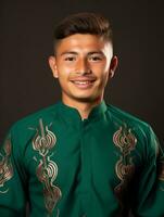 Smiling young man of Mexican descent against neutral background AI Generative photo