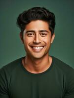 Smiling young man of Mexican descent against neutral background AI Generative photo