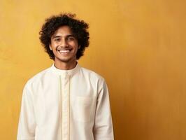 Smiling young man of Mexican descent against neutral background AI Generative photo
