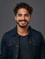 Smiling young man of Mexican descent against neutral background AI Generative photo