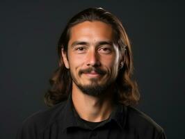 Smiling young man of Mexican descent against neutral background AI Generative photo