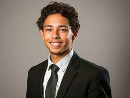 Smiling young man of Mexican descent against neutral background AI Generative photo