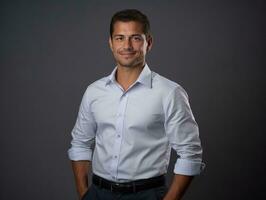 Smiling young man of Mexican descent against neutral background AI Generative photo