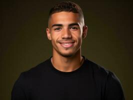 Smiling young man of Mexican descent against neutral background AI Generative photo