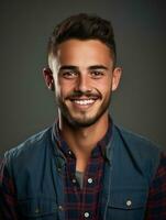 Smiling young man of Mexican descent against neutral background AI Generative photo