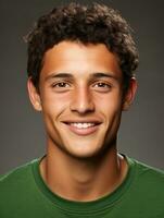 Smiling young man of Mexican descent against neutral background AI Generative photo