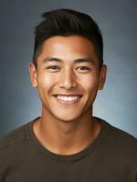 Smiling young man of Mexican descent against neutral background AI Generative photo