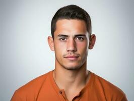 Smiling young man of Mexican descent against neutral background AI Generative photo