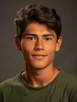 Smiling young man of Mexican descent against neutral background AI Generative photo