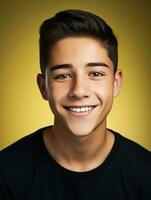 Smiling young man of Mexican descent against neutral background AI Generative photo